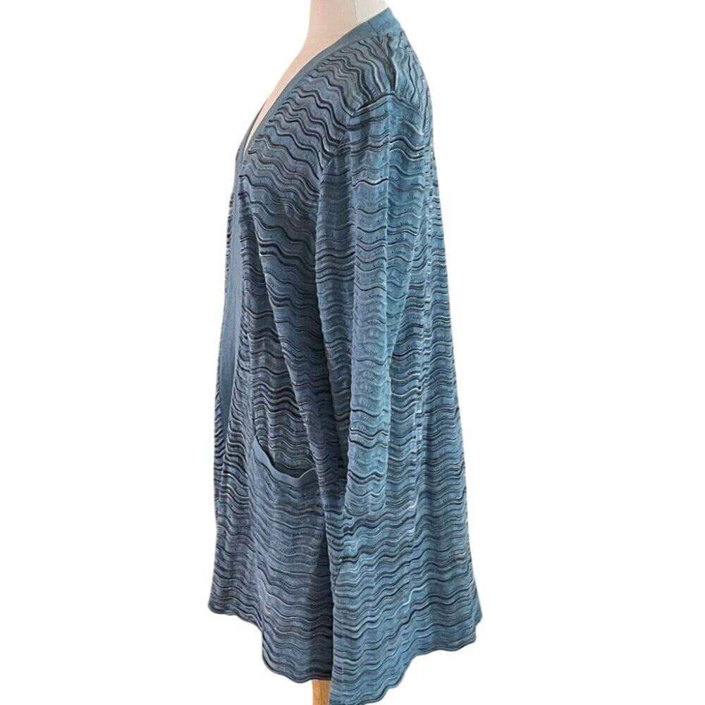Isaac Mizrahi Live! Blue Wavy Boho Chevron Print Long Open Cardigan Duster, XL - Picture 3 of 12
